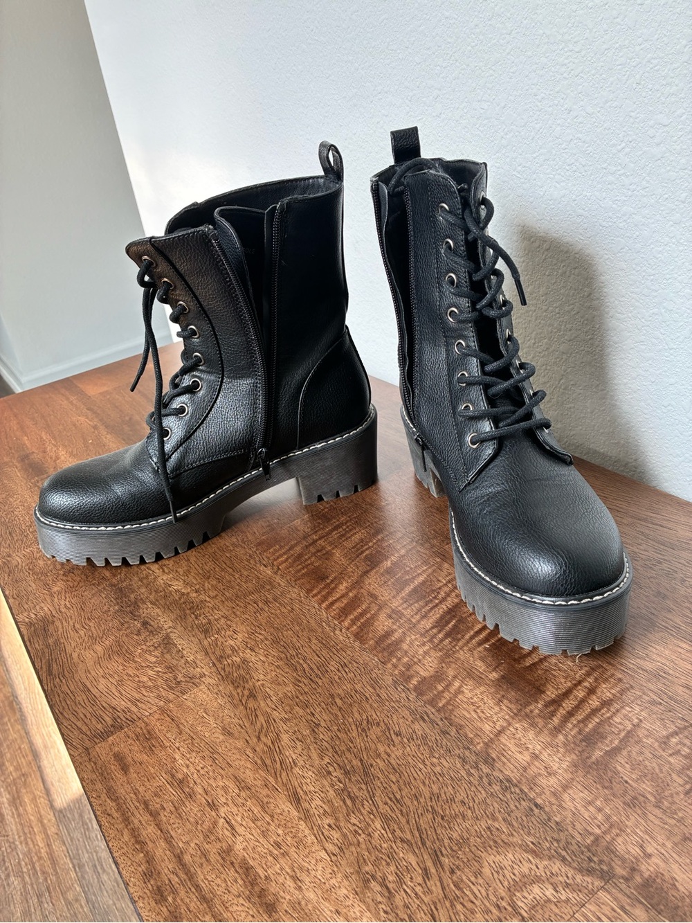 UNIONBAY Black Lace-Up Platform Combat Boots